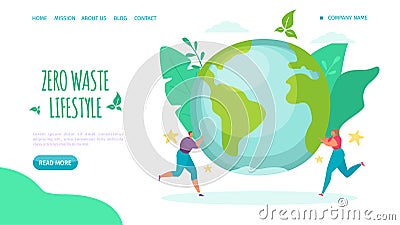 Zero waste lifestyle, landing vector illustration. Help environment lifestyle, reduce plastic and care about planet Vector Illustration