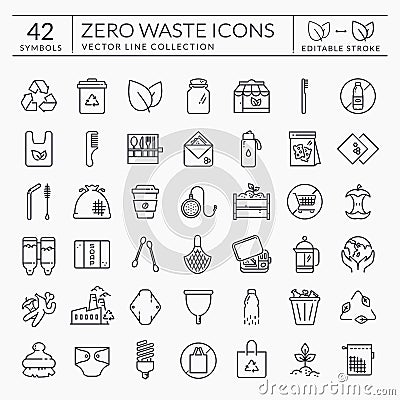 Zero waste line icons. Editable stroke. Vector set Vector Illustration