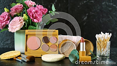 Zero-waste, plastic-free beauty and makeup reusable and refillable products. Stock Photo