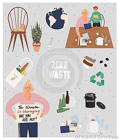 Zero waste poster. International climate day. Vector Illustration