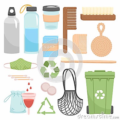 Zero Waste recycle and reusable products Vector Illustration