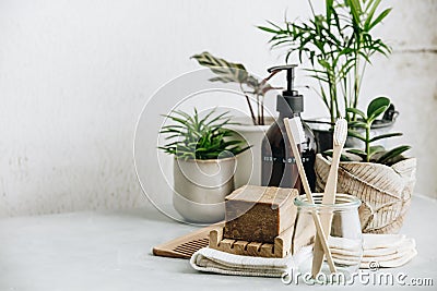 Zero waste, Recycle, Reuse, Sustainable lifestyle concept. Eco-friendly bathroom accessories Stock Photo