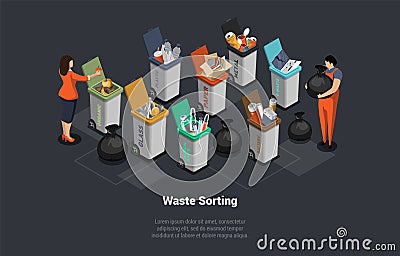 Zero Waste, Recycling Garbage. People Collecting, Sorting Garbage, Collecting Bio, Paper, Plastic, Metal, Electronic Stock Photo