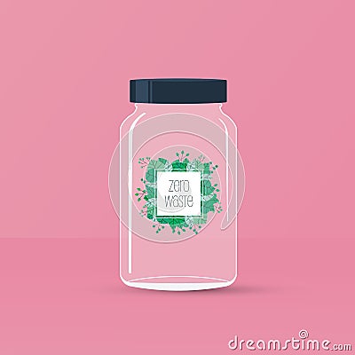 Zero waste, recycling and reusable glass jar vector symbol. Symbol of ecology, environment protection, healthy green Vector Illustration