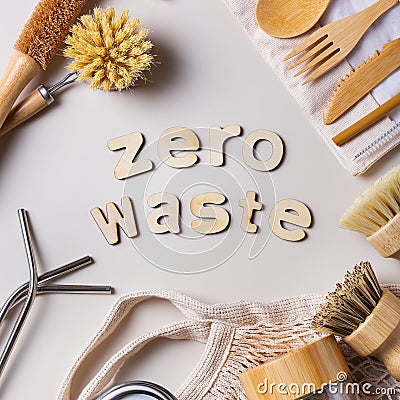 Zero waste set of plastic free and reusable kitchen utensils Stock Photo