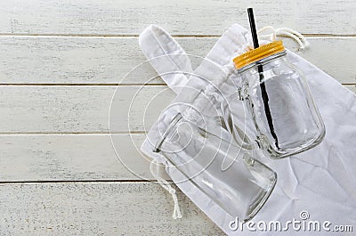 Zero waste use less plastic concept / glass gar eco cotton bags free plastic shopping Stock Photo