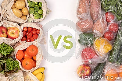 Zero waste vs plastic packaging Stock Photo
