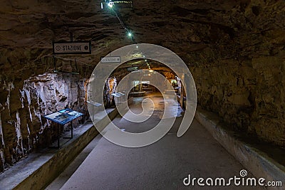Zerostrasse, an underground tunnel passing under the old town of Pula, Croatia Editorial Stock Photo