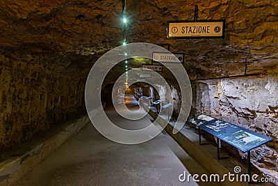 Zerostrasse, an underground tunnel passing under the old town of Pula, Croatia Editorial Stock Photo