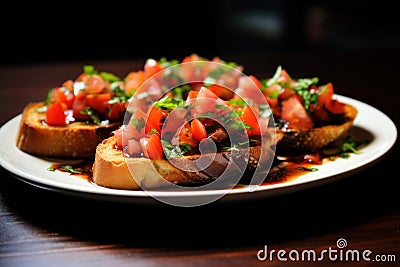 Zesty Bruschetta tomato appetizer. Generate Ai Stock Photo