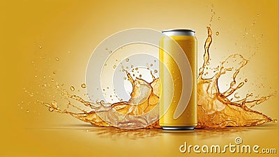 Zesty Citrus Splash, Soft Drink Can with Minimalist Design and Copy Space Stock Photo