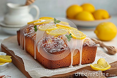 Zesty sweetness Lemon bread with sugar coating, close up and mouthwatering Stock Photo