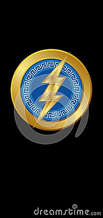 Zeus bolt lightning greek gods logo emblem circle gold Stock Photo