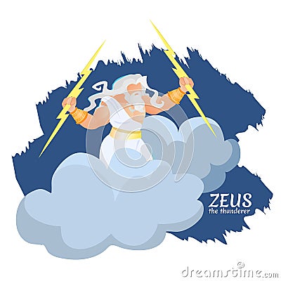 Zeus Greek God of Thunder and Lightning on Cloud Stock Photo