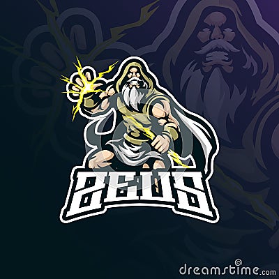 Zeus mascot logo design vector with modern illustration concept style for badge, emblem and t shirt printing. Angry zeus Vector Illustration