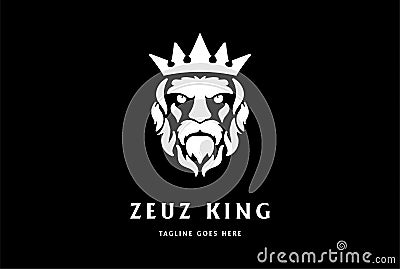 Zeus Poseidon Lord King God Crown Face Head Logo Design Vector Vector Illustration