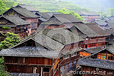 Zhaoxing village , The unique buildings of the nationalityÂ  Stock Photo