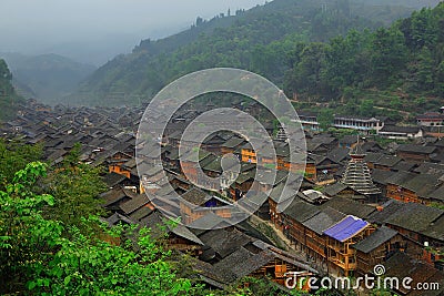 Zhaoxing Town, Liping County, Guizhou, China. Zhaoxing Village is one of the largest villages in Guizhou. Stock Photo