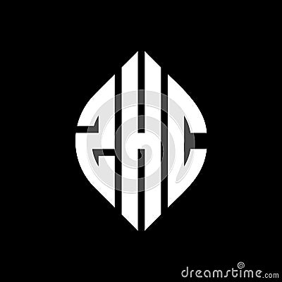 ZHC circle letter logo design with circle and ellipse shape. ZHC ellipse letters with typographic style. The three initials form a Vector Illustration