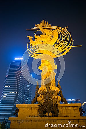 Hangzhou Sculpures around china - city night fantastic art Editorial Stock Photo