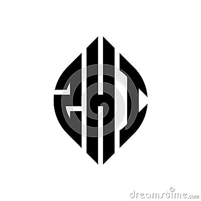 ZHI circle letter logo design with circle and ellipse shape. ZHI ellipse letters with typographic style. The three initials form a Vector Illustration