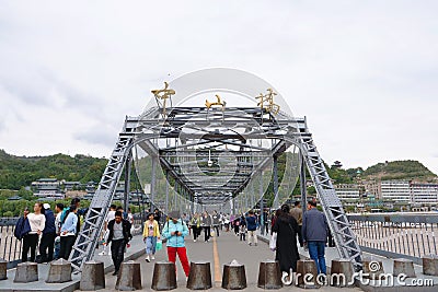 Zhongshan Bridge by the Yellow River in Lanzhou Gansu China Editorial Stock Photo