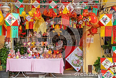 SEP 1, 2022: store sells different lanterns for Chinese Mid Autumn Festival. SEP 10 is the Mid Autumn Editorial Stock Photo