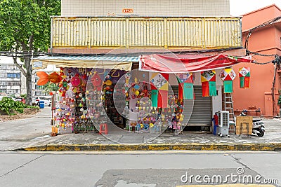 SEP 1, 2022: store sells different lanterns for Chinese Mid Autumn Festival. SEP 10 is the Mid Autumn Editorial Stock Photo