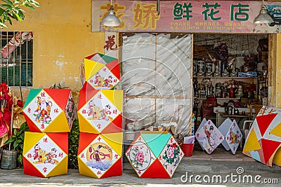 store sells different lanterns for Chinese Mid Autumn Festival. SEP 29 is the Mid Autumn Editorial Stock Photo