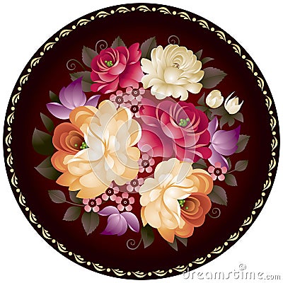 Zhostovo Russian handicraft flower ornament in vector Vector Illustration