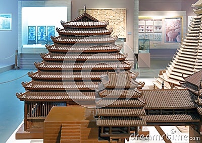 Zhuang architectural model of the Anthropology Museum Of Guangxi, adobe rgb Editorial Stock Photo