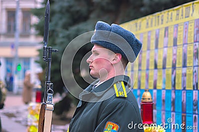 Zhytomyr, Ukraine - February 26, 2016: Military military parade, rows of soldiers Editorial Stock Photo