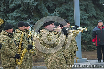 Zhytomyr, Ukraine - February 26, 2016: Military military parade, rows of soldiers Editorial Stock Photo