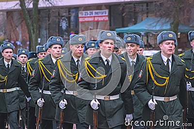 Zhytomyr, Ukraine - February 26, 2016: Military military parade, rows of soldiers Editorial Stock Photo