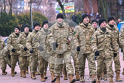 Zhytomyr, Ukraine - February 26, 2016: Military military parade, rows of soldiers Editorial Stock Photo