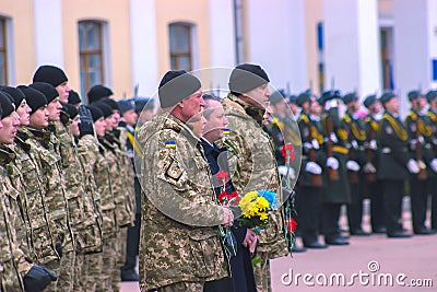 Zhytomyr, Ukraine - February 26, 2016: Military military parade, rows of soldiers Editorial Stock Photo