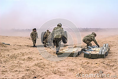 Zhytomyr, Ukraine - March 5, 2015: Front Line. Military attack on battlefield from ambush Editorial Stock Photo