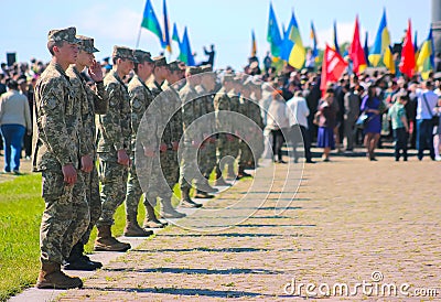 Zhytomyr, Ukraine - May 9, 2016: Military military parade, rows of soldiers Editorial Stock Photo