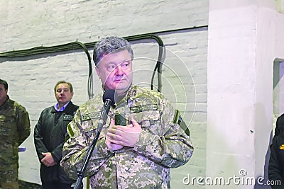 ZHYTOMYR, UKRAINE - Oct 10, 2014: President Petro Poroshenko took part in opening tank factory Editorial Stock Photo