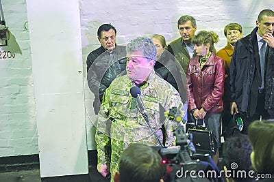 ZHYTOMYR, UKRAINE - Oct 10, 2014: President Petro Poroshenko took part in opening tank factory Editorial Stock Photo