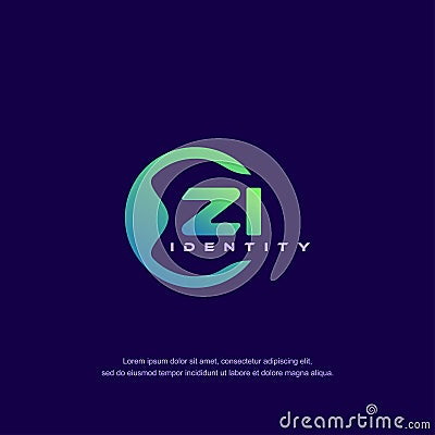 ZI Initial letter circular line logo template vector with gradient color blend Vector Illustration