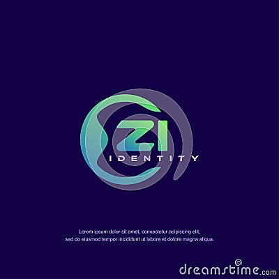 ZI Initial letter circular line logo template vector with gradient color blend Vector Illustration