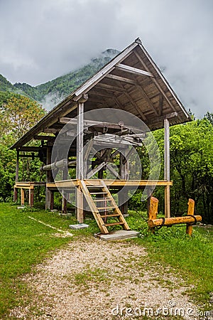 Zicnica (timber cableway) Golobar near Bovec village, Sloven Stock Photo
