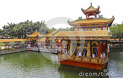 Zidong pleasure boat on the qingping lake at baomo garden, china Editorial Stock Photo