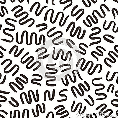 Zig zag brush stroke seamless pattern. Curly hand drawn vector background. Black wavy grunge texture Vector Illustration