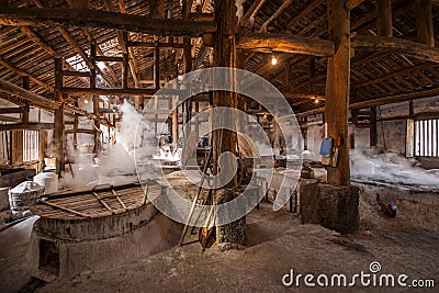 Zigong City, Sichuan Province, one thousand meters of ancient Salt - Son ruins sea wells reproduce ancient tradition of salt craft Stock Photo