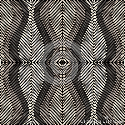 Zigzag lines hatches textured waves seamless pattern. Modern ornamental zig zag stitches tapestry vector background. Halftone Vector Illustration