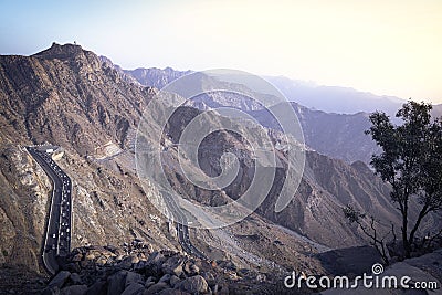 Zigzag road in Al Taif, Saudi Arabia Mountains of the Kingdom of Saudi Arabia Stock Photo