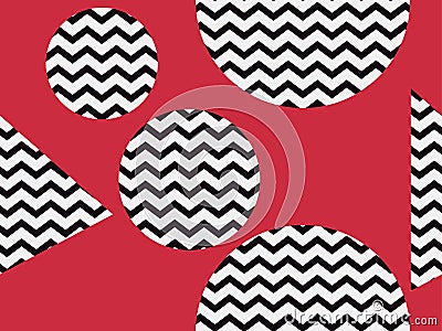 Zigzag seamless pattern with black and red color. Abstract geometric background with circles. Vector Vector Illustration