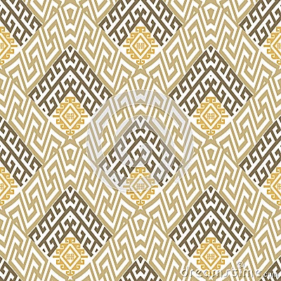Zigzag seamless pattern. Zig zag lines abstract vector background. Greek golden ornaments with curve meanders, rhombus, zigzag. Vector Illustration